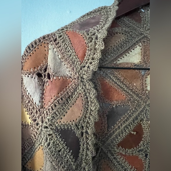 Genuine Leather Vintage Patchwork Shawl - Picture 9 of 16